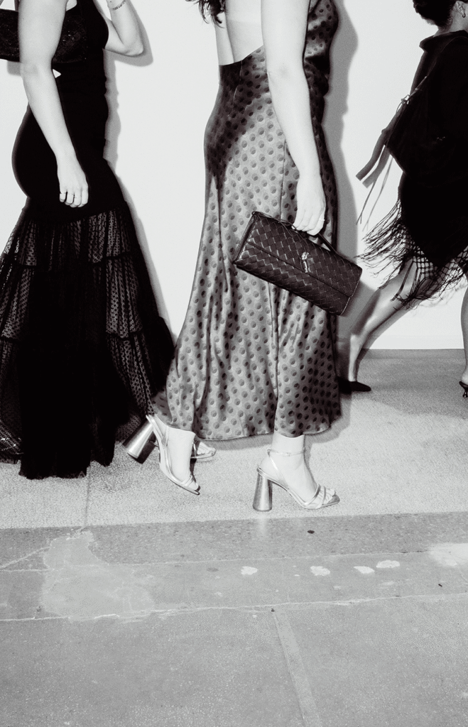 Detail of black-and-white fashion looks at Pickle's anniversary event