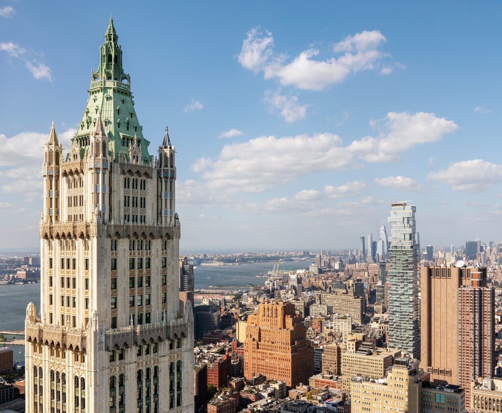 Woolworth Building tower above Lower Manhattan