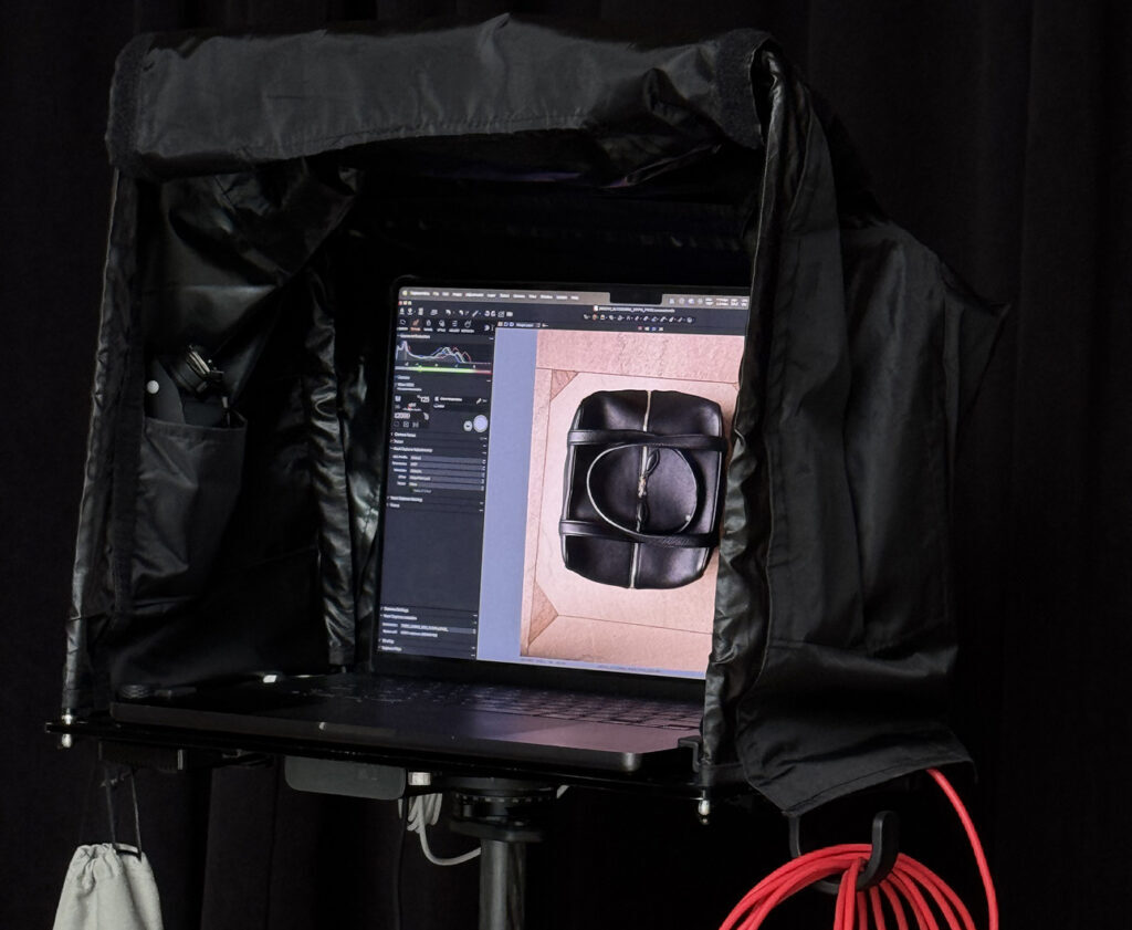 Camera monitor shows a model on the Altuzarra runway