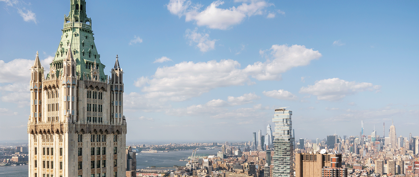 Woolworth Building tower above Lower Manhattan