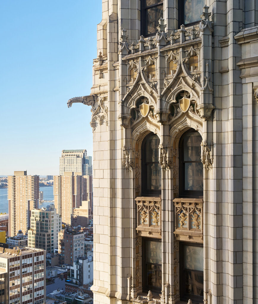 Gothic crown and green copper roof of the Woolworth Building