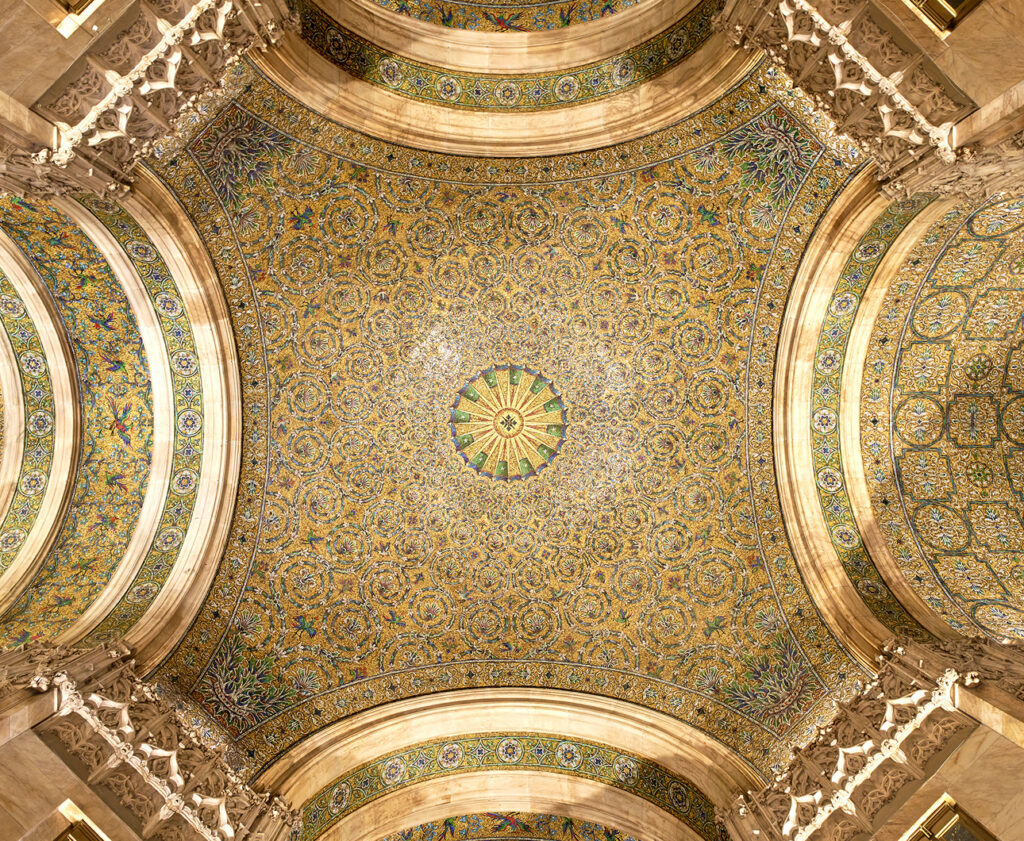Ornate mosaic ceiling inside the Woolworth Building