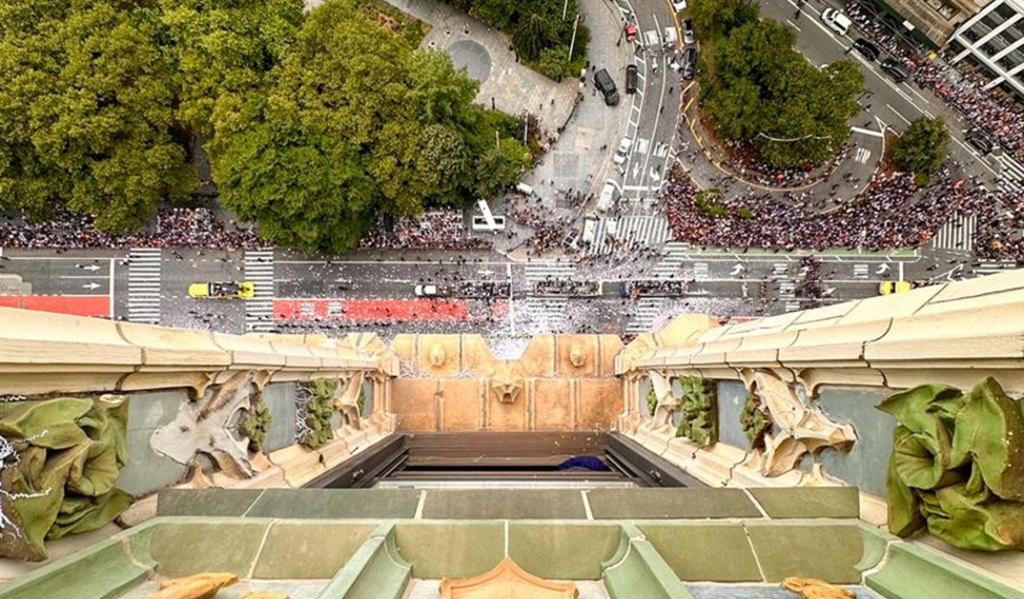 Ticker-tape parade viewed from high above Broadway