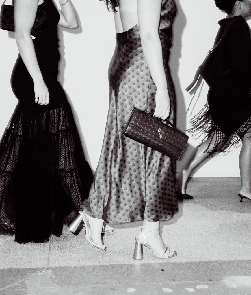 Detail of black-and-white fashion looks at Pickle's anniversary event