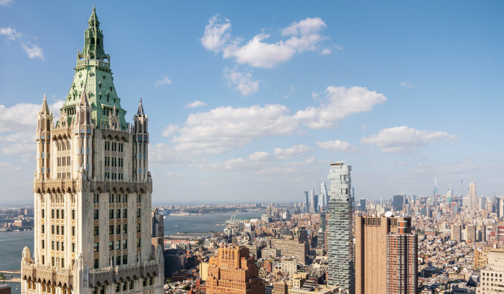 Woolworth Building tower above Lower Manhattan