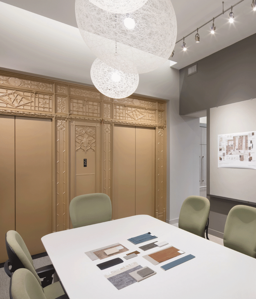 TPD Architecture conference room with patterned wood paneling